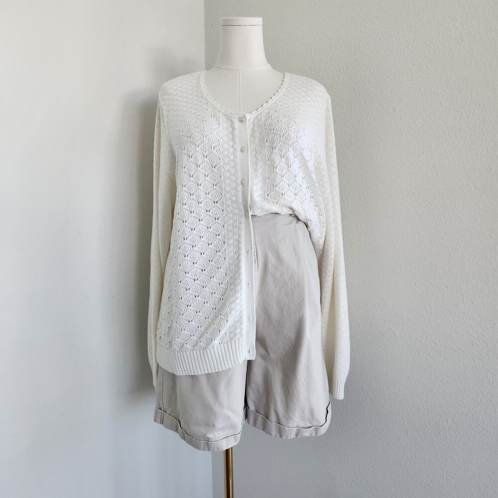 Vintage Y2K White Crochet Knit Button Up Cardigan Long Sleeve Denim & Co XL - Picture 11 of 11